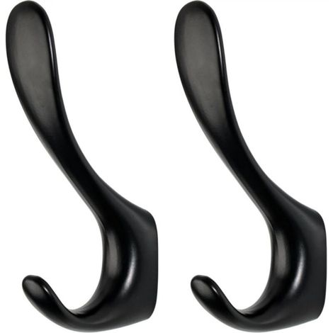 Set of 2 matte black wall hooks for towels, decorative hooks for hanging bathrobes and hats, sturdy double hooks
