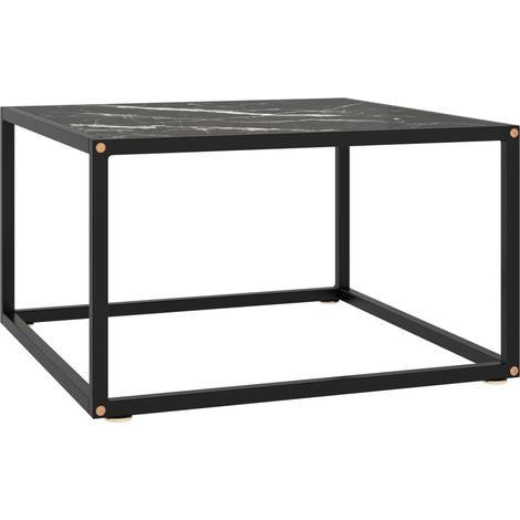 Couchtisch Schwarz mit Schwarzem Glas in Marmor-Optik 60x60x35