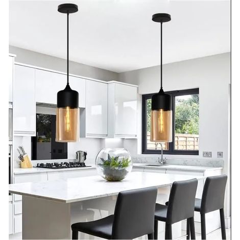 2pcs Lustre Industrielle Salon,E27 Lampe Suspension Vintage en Verre Style Edison pour Chambre Cuisine,13x31cm (1/4)