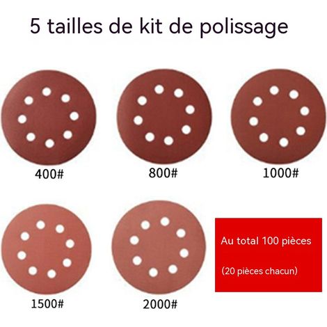Kit de Polissage Fin et Ultra-fin SANMINE - 100 Disques Abrasifs 125mm 8 Trous - Grains 400 à 2000