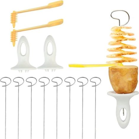 Set di 2 taglia patate a spirale, taglia patatine a torre in acciaio inossidabile per barbecue, fritture, feste e campeggio (1/2)