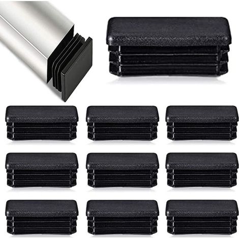 Lot de 12 embouts fendus pour tubes rectangulaires - 80 x 40 mm - Pour tubes métalliques - Pour chaises et meubles tubulaires - Noir (1/4)