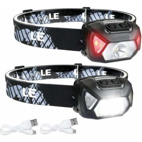 LaBlanc - Lampada frontale a LED ricaricabile potente, torcia frontale a LED USB D500 2000 lux luce bianca e rossa 6 modalità di illuminazione IPX6 per ciclismo, campeggio, escursionismo, fai da te, 2