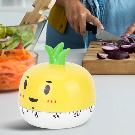 Minuteur de cuisine mécanique manuel avec alarme et compte à rebours, style dessin animé, jaune (1/5)