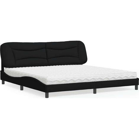 vidaXL Lit avec matelas Hvar noir 200x200 cm tissu (1/5)