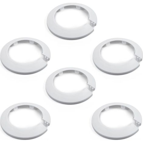 Pack of 6 PP Plastic Pipe Covers, 110mm Outer Diameter, 75mm Inner Diameter, for Wall Pipes and Radiators, White, 75mm