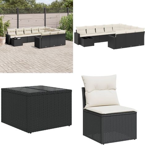 11-tlg. Garten-Sofagarnitur mit Kissen Schwarz Poly Rattan - Gartenmöbel Set - Esszimmergarnitur - Outdoor Möbel - Lounge Garnitur - Rattan Gartenmöbel - Home & Living (1/5)