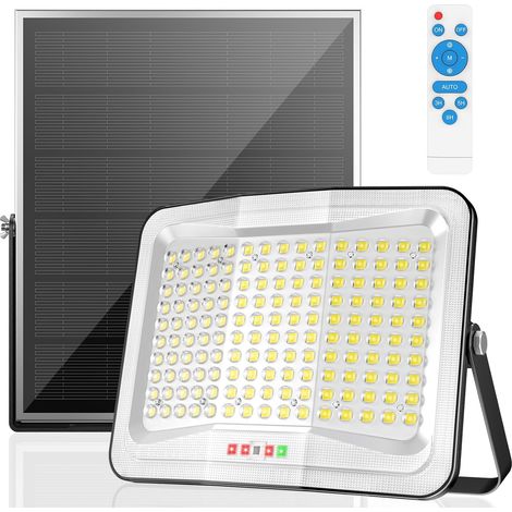 800W Lampe Solaire Exterieur Detecteur de Mouvement,  150 LED Spot Solaire Extérieur avec Telecommande, Panneau Solaire 3540cm, Étanche IP65, 3 Mode 6500K Projecteur Solaire pour Patio Garage