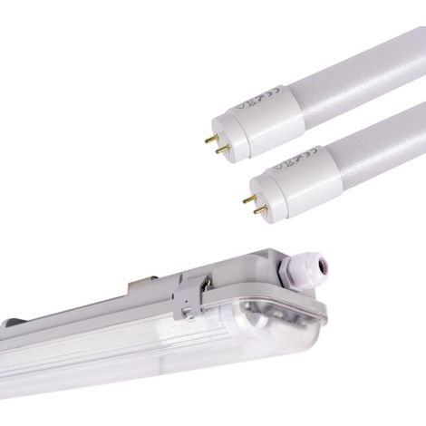Kit Boîtier étanche double 60cm + 2 tubes LED T8 9W - 4000K - Blanc Neutre (1/5)
