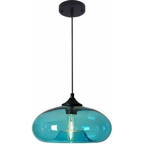 Suspension vintage industrielle ronde en verre coloré, lampe de plafond rétro style loft/bar E27, lustre pour cuisine, salle à manger ou chambre (turquoise) [Classe énergétique A+] - RWSuspension (1/4)