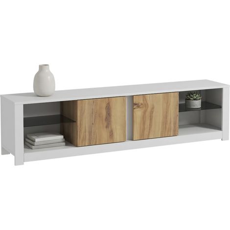 TV-Schrank Vogogna, 2 Regale, 6 Fächer, 2 Türen, 180x35x45h cm Weiß