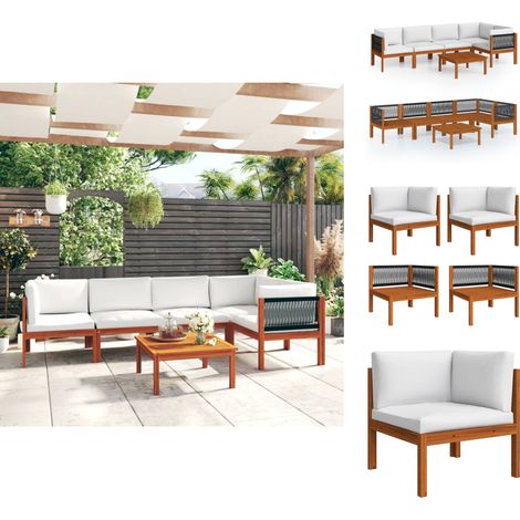 Gartenmöbel-Sets - Living 6-tlg. Garten-Lounge-Set mit Kissen Cremeweiß Massivholz Akazie (1/5)