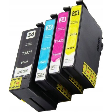 Cartouches d'encre pour imprimantes Epson T3471, T3472, T3473, T3474, WF-3725 et WF-3720 (4 unités)