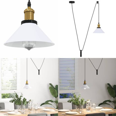 vidaXL Lampe suspendue réglable hauteur E27 blanc brillant Ø22cm métal (1/5)