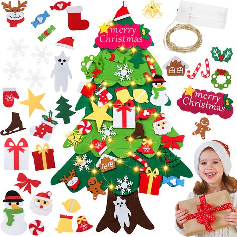 Randaco 105CM DIY árbol de Navidad de fieltro, DIY fieltro árbol de Navidad Decoración con luces LED, adornos de fieltro regalos de Navidad (1/5)