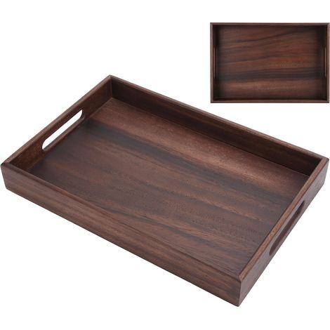Plateau de service en bois rectangulaire avec rainures pour petit-déjeuner, café, fruits et collations (1/5)