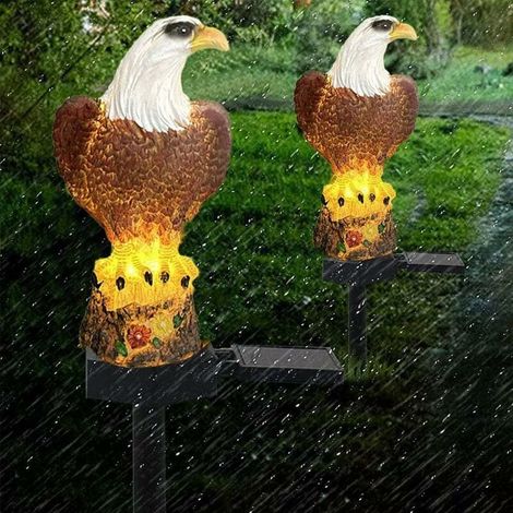 Juego de 2 luces solares con forma de águila para jardín, patio, césped (águila)