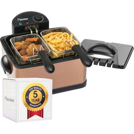 Friteuse à Huile XL avec 3 paniers à friteuse avec Technologie de Zone Froide et réservoir d'huile Amovible 4 litres Passe au Lave-Vaisselle 2000 W Acier Inoxydable Cuivre DF402CO (1/3)