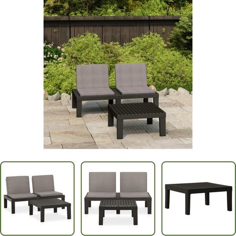 vidaXL Table de jardin - Salon de jardin 2 pcs avec coussins Plastique Gris (1/5)