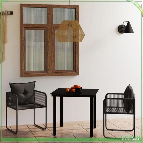 Ensemble à manger de jardin - FAFEICY - 3099077 - Noir - 2 places - Table 80x80 cm verre (1/5)