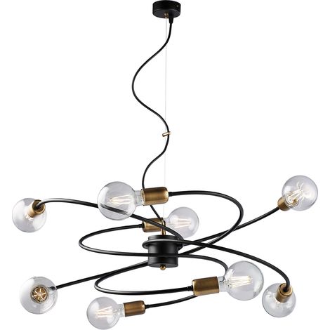 Sospensione Industrial 8 Luci Vortex Ferro Nero E Ottone Brunito (1/3)
