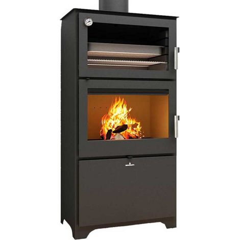 Bronpi – Poêle à bois avec four 14 kW – Puissance 14 kW – Rendement 85% – Pour bûches jusqu'à 62 cm – Système triple combustion