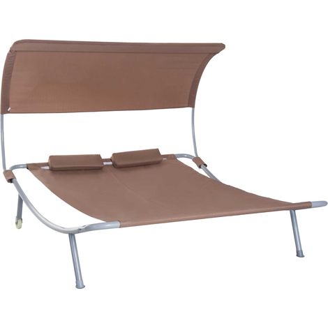 Outsunny 2-Sitzer-Sonnenliege mit drehbarem Sonnendach, Rollen und braunen Kissen