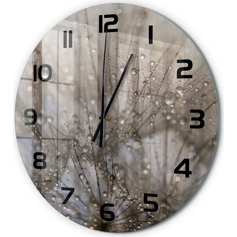 Horloge Murale Ronde Décoration Cuisine en Verre Trempé Silencieuse Moderne Graines de pissenlit fi 60 cm (1/5)