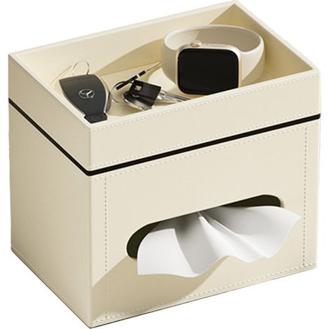 1 caja para pañuelos, cuero sintético, bandeja de almacenamiento, cierre magnético, sala de estar, oficina, baño (1/5)