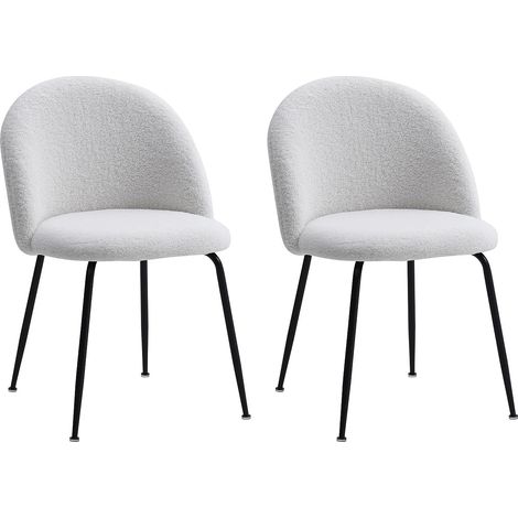Lot de 2 chaises en tissu bouclette et acier inoxydable noir - Blanc - MELBOURNE (1/5)