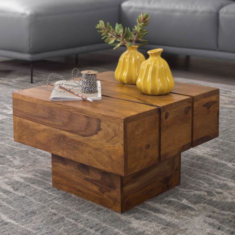 Table basse 44x44x30 cm en bois de sheesham massif - RAFFY (1/5)