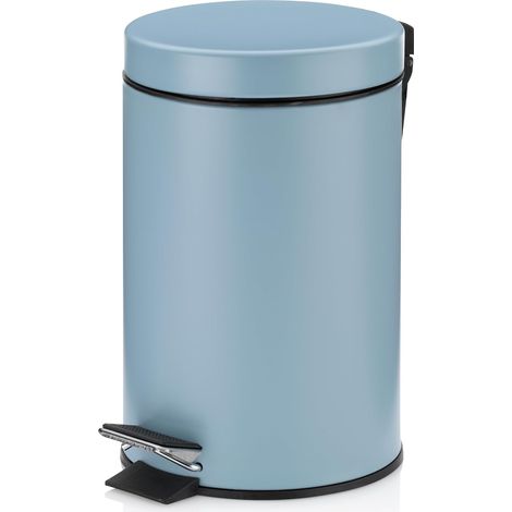 Seau à cosmétique bleu 3l, poubelle à pédale en métal pour la salle de bain, poubelle de salle de bain avec seau intérieur et anse, MONACO, bleu givre mat (1/5)