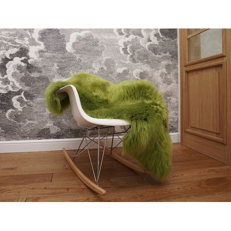 Manta de piel de oveja teñida de verde auténtico, lana natural, 120 x 70 cm (1/5)