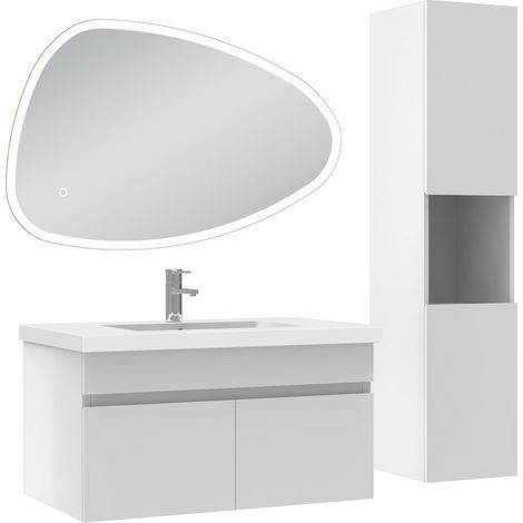 Ocean meubles simple vasque 80cm vasque et colonne et miroir 3 couleurs lumineux Blanc