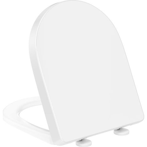 1 - Abattant WC - Lunette Toilette - Forme D Allongée Avec Frein De Chute Et Charnière Métallique Pour Salle De Bain Blanche 45x36.1x5 Cm (1/5)
