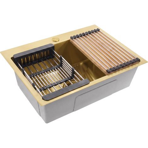 Rea Évier En Acier Avec Ensemble d'accessoires Liam Brush Gold Accessoires beiges 58x45x18,5 cm (1/5)