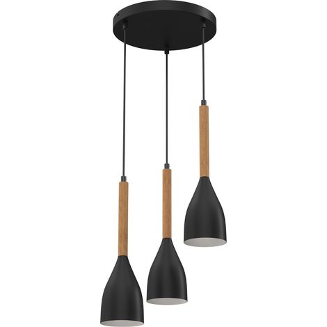 Suspension noire 3 abat-jours bois Muza E27 Luminex
