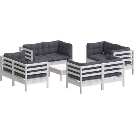 Set Divani da Giardino 9 pz e Cuscini Antracite Legno di Pino vidaXL (1/4)