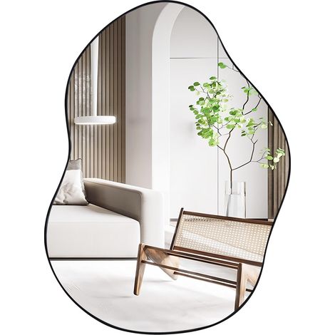 COSTWAY Specchio da Parete 78x56 cm, Specchio da Bagno a Forma Irregolare con Base Posteriore Premium, Specchio Decorativo per Soggiorno Ingresso Bagno (78 x 56 cm Nero) (1/5)