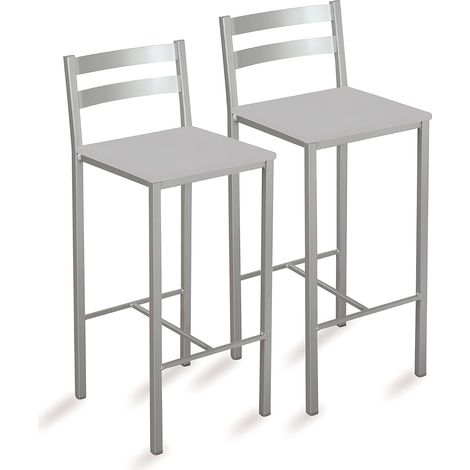tabourets de Cuisine Hauts avec Bandes Horizontales Assise 60 cm Similicuir Gris (1/5)
