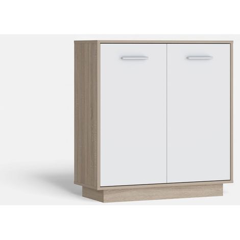 Moderne Anrichte Eiche und Weiß 2 Türen Wohnzimmer 83x88 Antuza (1/5)