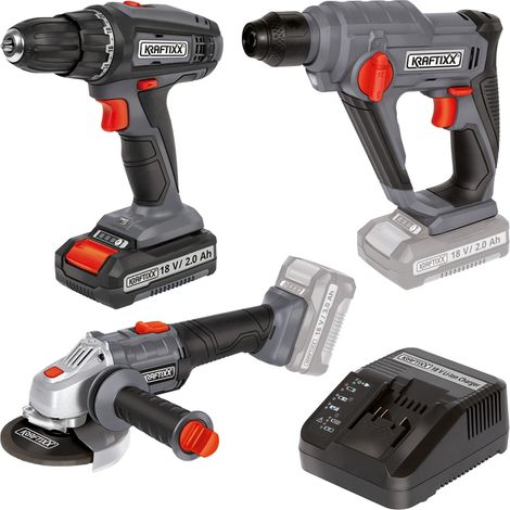 Kraftixx by Einhell 18V Set Akkuschrauber Winkelschleifer Bohrhammer 2,0Ah Akku (1/5)