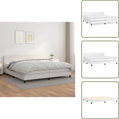 Sommier à lattes de lit avec matelas Blanc 200x200cm Similicuir - Lit Plateforme - Lit Double - Literie Blanche - Matelas À Ressorts Ensachés - Tête De Lit Ajustable (1/5)