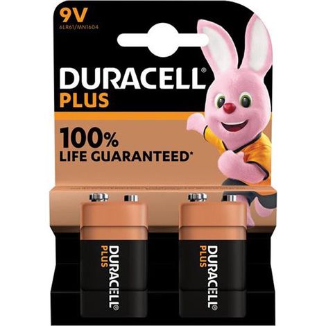 Duracell Plus 9V Battery (B2) – 9 Volt Alkaline-Manganese Block Battery, Pack of 2