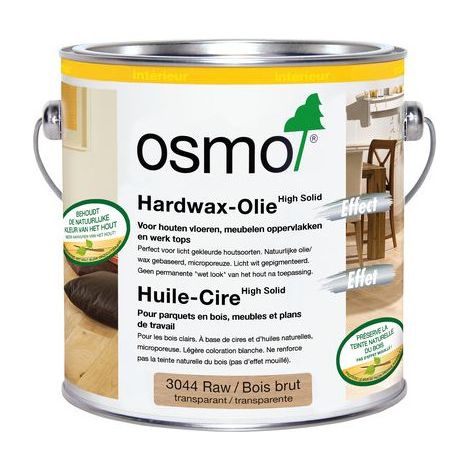 Huile cire bois brut 0,75L – Protection durable pour bois intérieur et extérieur – Finition satinée – Application facile au pinceau – Osmo