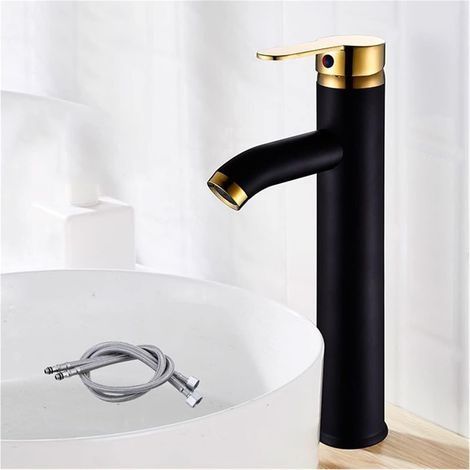 Robinet de lavabo de salle de bain en acier inoxydable noir/chrome robinet monté sur le pont mélangeur froid et chaud eau toilette toilettes évier robinets (1/5)