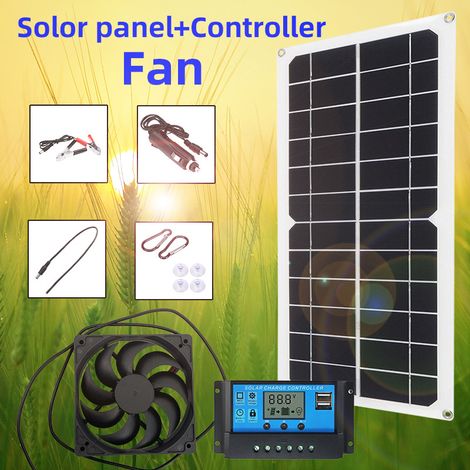 Kit ventilateur solaire avec contrôleur photovoltaïque 10A 20A 30A 40A 50A 60A pour niche pour animaux - Panneau solaire + contrôleur 60A + ventilateur (1/2)