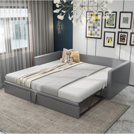 Lit 90x200 extensible avec sommier, gris HAVRYA (1/5)