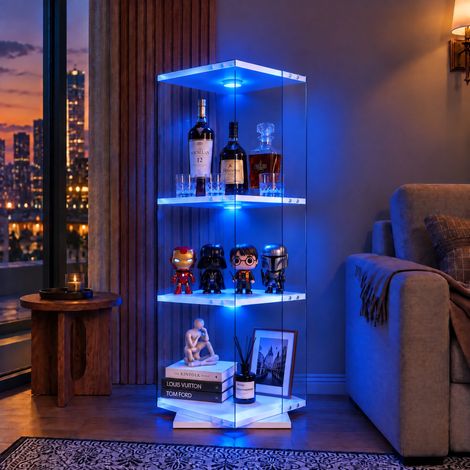 JOOKGBD-Vitrine en Verre avec LED,Vitrine pour Collection,Armoire Vitrine Pour Collection avec Porte étagères Transparent,Meuble VITRINES Verre,pour salon chambre bureau,Blanc (1/5)