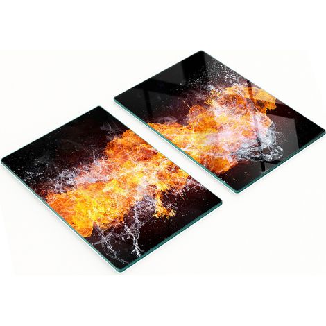 Tablas de cocina de vidrio templado con gráficos decorativos de fuego y agua, 2x40x52 cm. (1/5)